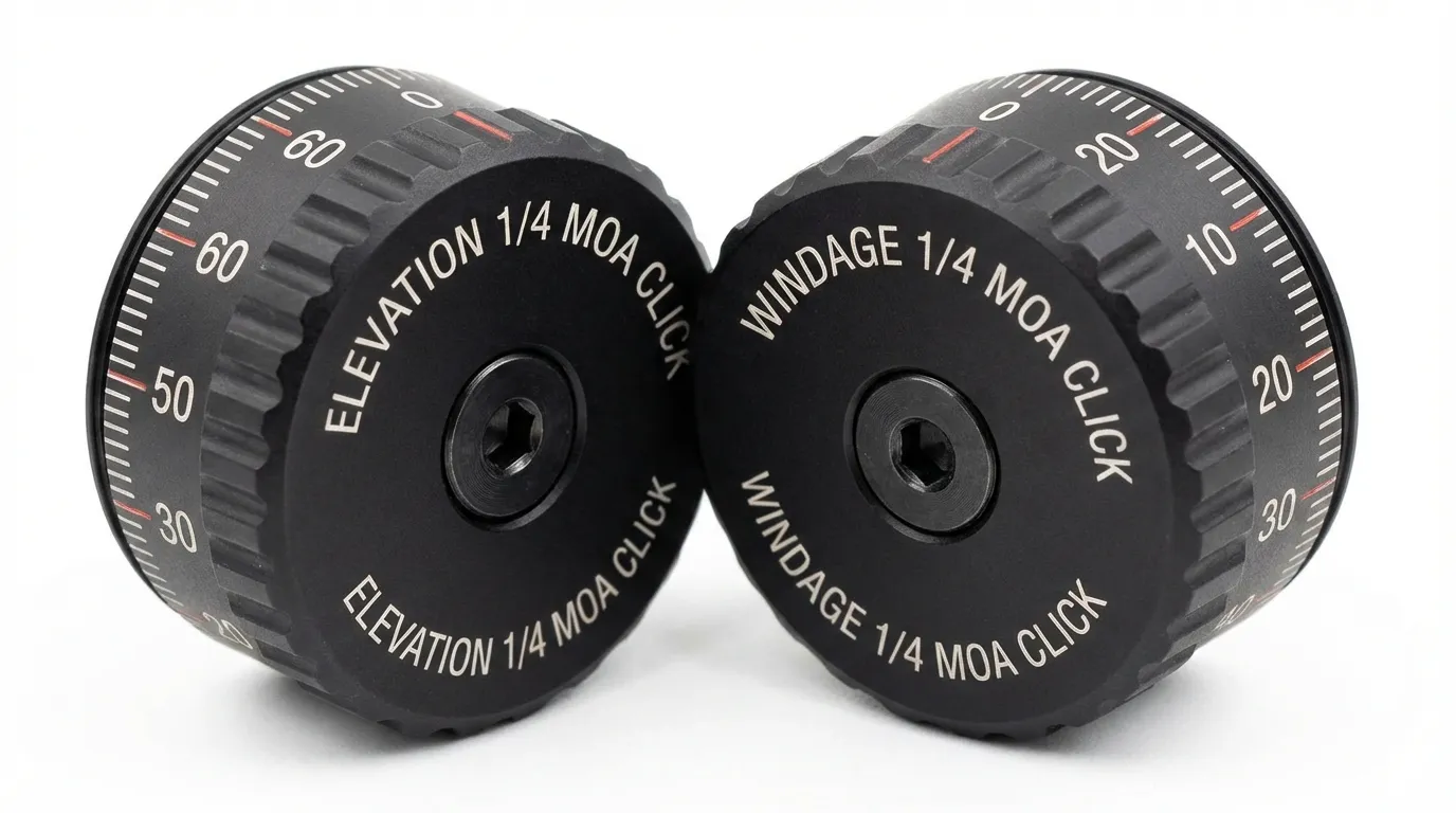 LPVO scope turret caps with adjustment markings